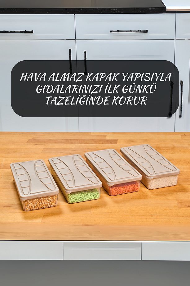 Saklama Kabı Soft Kapak 4 Adet 1.1 Lt Kum Beji Dondurucu,erzak Kabı - 4