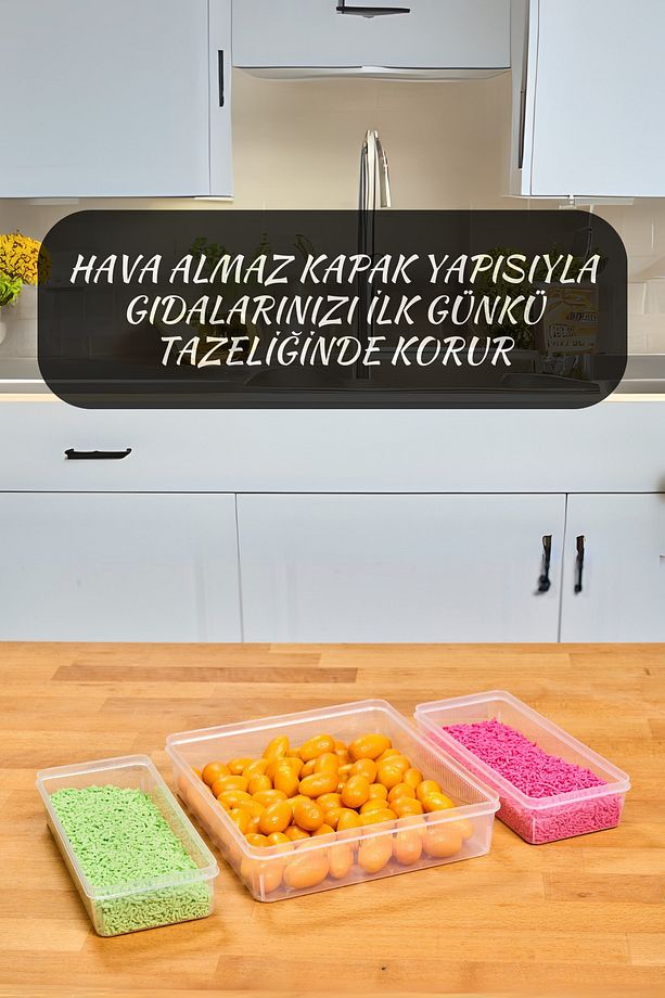 SAKLAMA KABI SİLİKON KAPAK 3 LÜ SET (  2 ADT 1.1 LT ) + ( 1 ADT 3 LT ) BEJ DONDURUCU KABI - 5