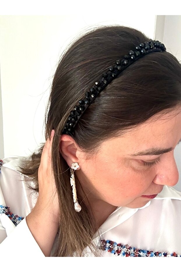 Black Color Thin Crown Hair Tiara with Crystal Stones