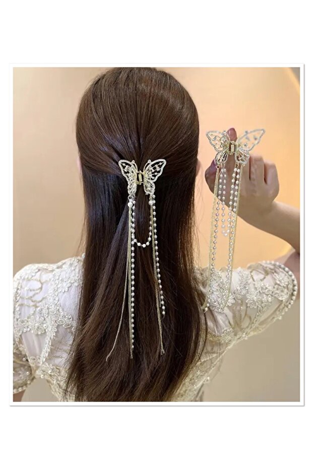 Stylish and elegant latch buckle with metal stones and pearls