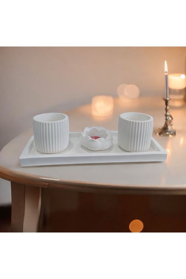 4'lü Dekoratif Biblo Vazo Mumluk Tabak Set - 1