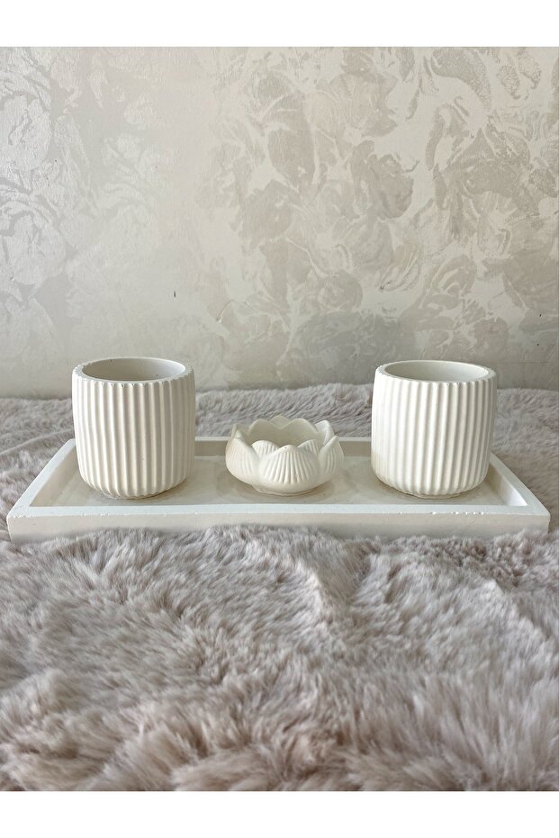 4'lü Dekoratif Biblo Vazo Mumluk Tabak Set - 4