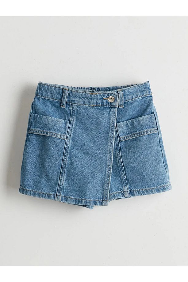 LCW Kids Mavi Beli Lastikli Kız Çocuk Jean Şort Etek - 1