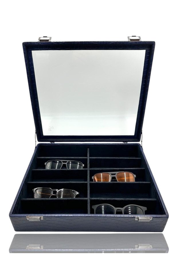 Diji 10-Piece Crocodile Navy Blue Glasses Box and Bag Set
