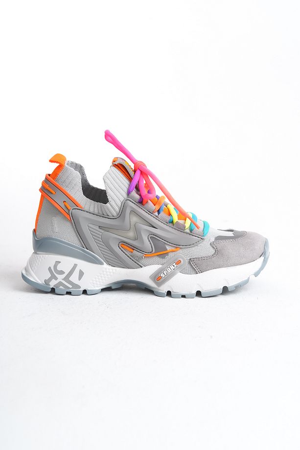 Kadın Sneaker Yüksek Taban Bağcıklı Spor Ayakakbı Flexy Gri - 3