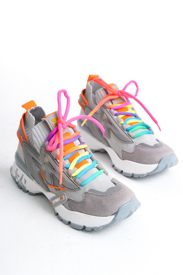 Kadın Sneaker Yüksek Taban Bağcıklı Spor Ayakakbı Flexy Gri - 1