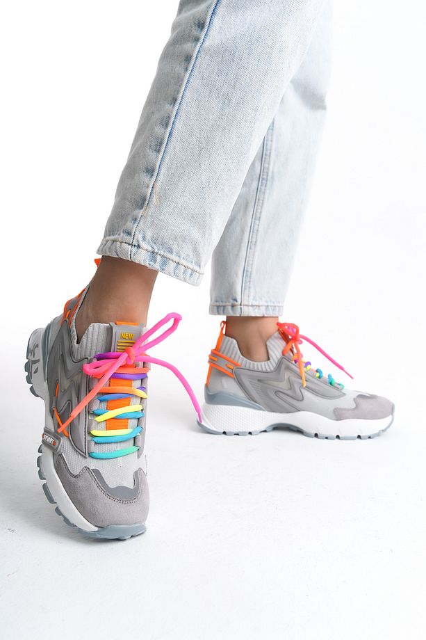 Kadın Sneaker Yüksek Taban Bağcıklı Spor Ayakakbı Flexy Gri - 2