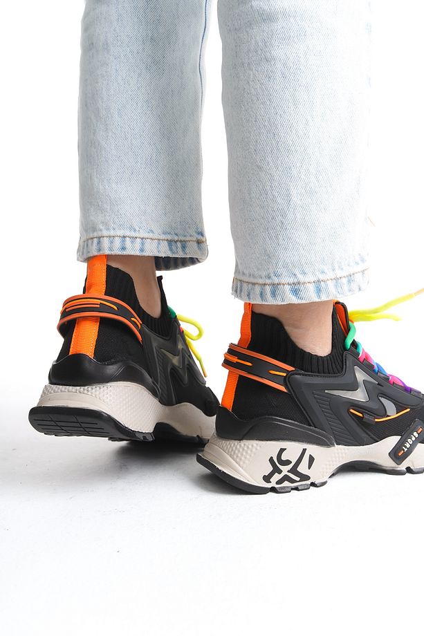 Kadın Sneaker Yüksek Taban Bağcıklı Spor Ayakakbı Flexy Siyah - 4
