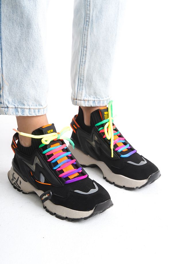 Kadın Sneaker Yüksek Taban Bağcıklı Spor Ayakakbı Flexy Siyah - 2