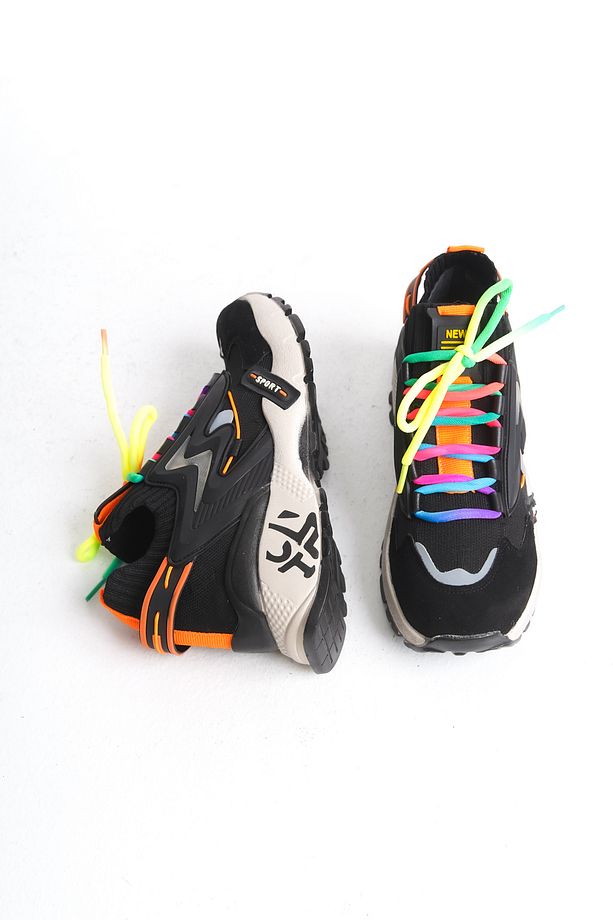 Kadın Sneaker Yüksek Taban Bağcıklı Spor Ayakakbı Flexy Siyah - 5