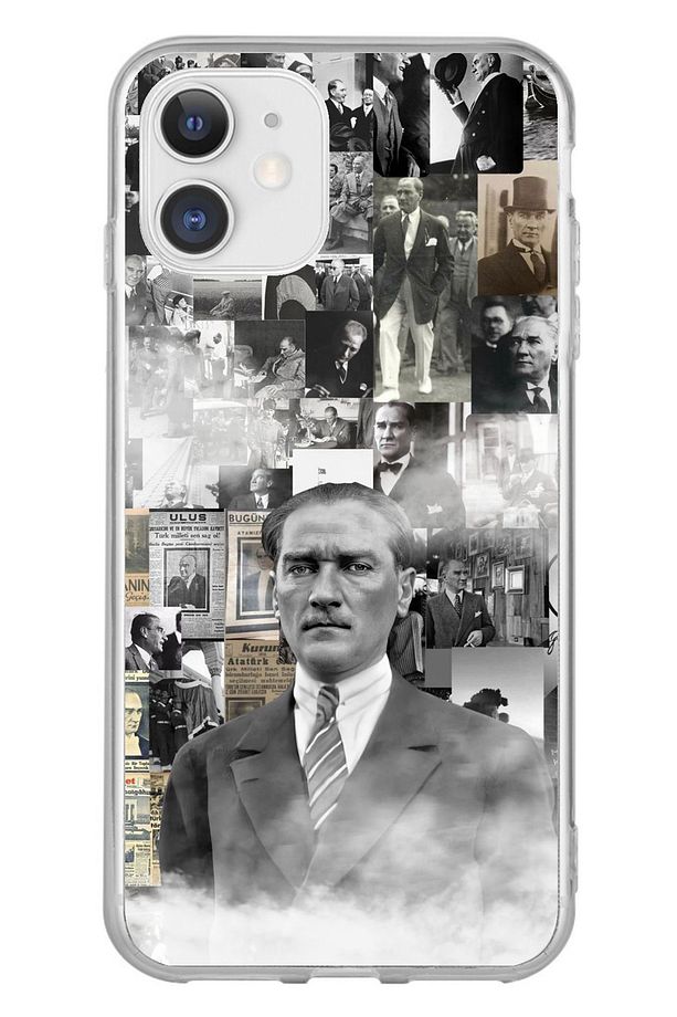 iPhone 11 Uyumlu Mustafa Kemal Atatürk Kolaj Şeffaf Silikon Kılıf - 1