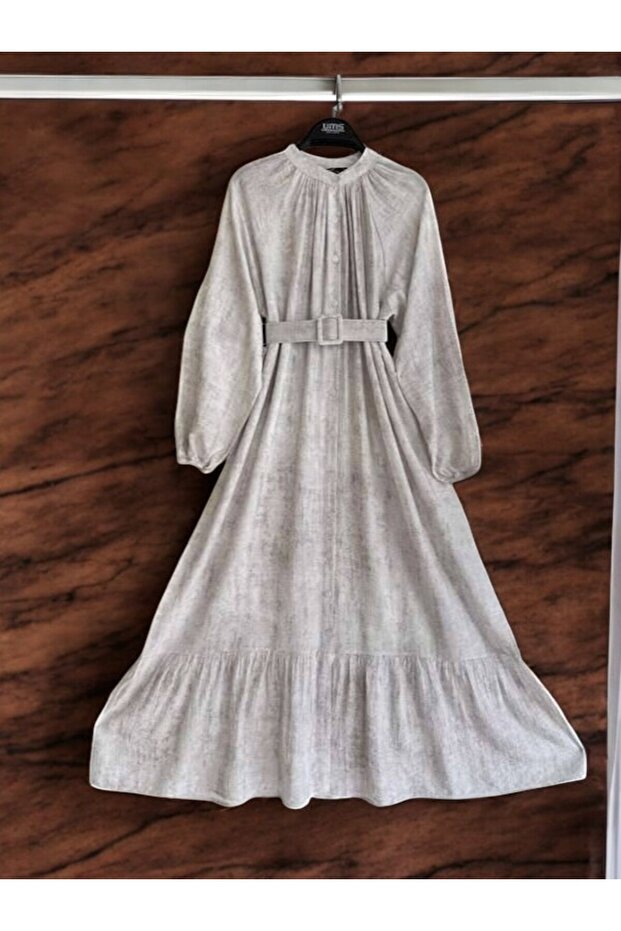Şahi̇n Hakim Collar Button Front Belt Dress 2337