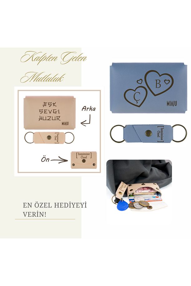 Sarı Renk, Sabret, Şükret, Dua Et, Yazılı İsme Özel, Cüzdan Ve Anahtarlık Set, Akrabaya Alınacak Set - 5