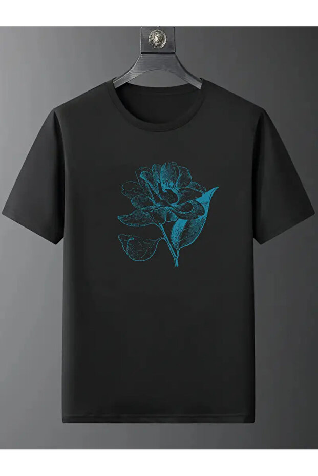 Unisex Abstract Flower Printed Crew Neck Oversize T-Shirt