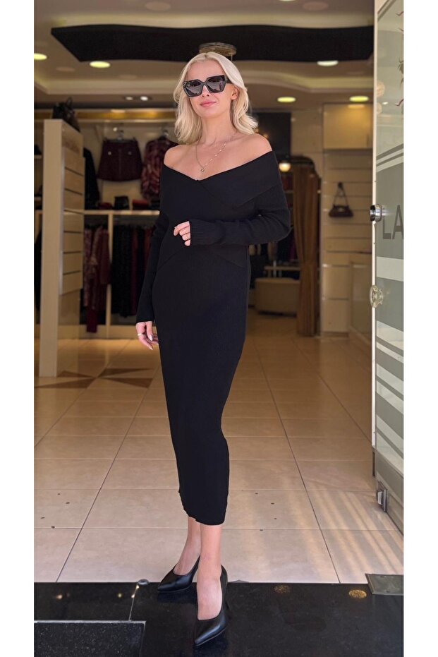 KRUVAZE YAKA TRİKO ELBİSE - 1