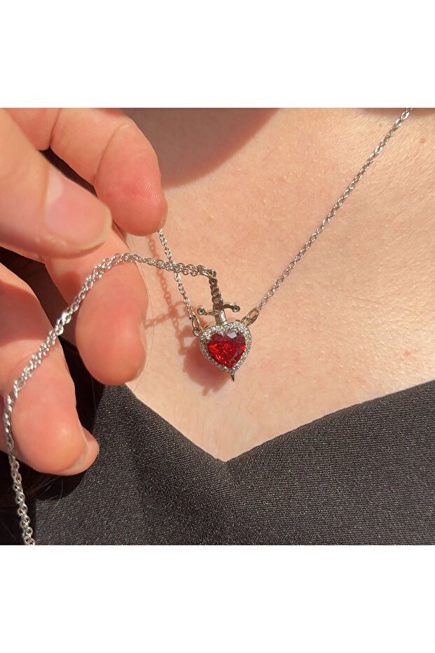 Çelik Kalp Kılıç Çift Kolyesi - 1