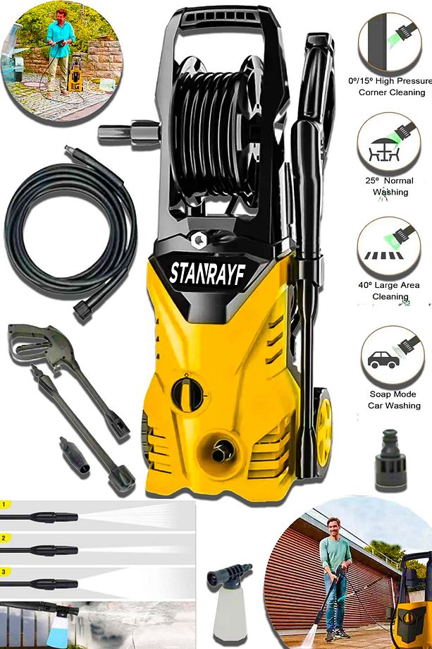 Alman H-tech 200 Bar Max Bakır Sargılı Kömürsüz Motor Araç Oto Bahçe Yıkama Makinesi Yüksek Basınçlı - 4