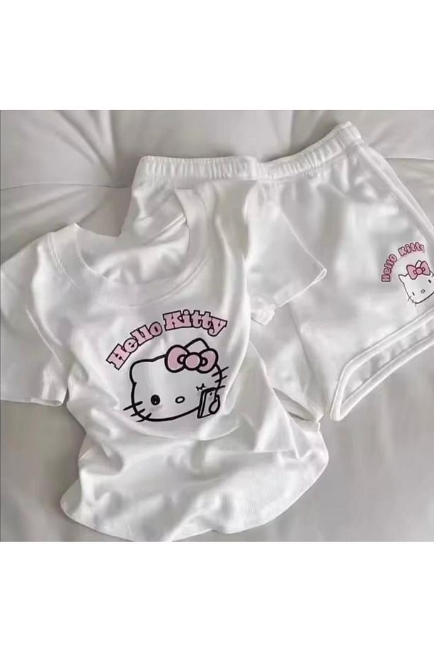 Beyaz Hello Kitty Bluz Şort Alt Üst Takım - 4