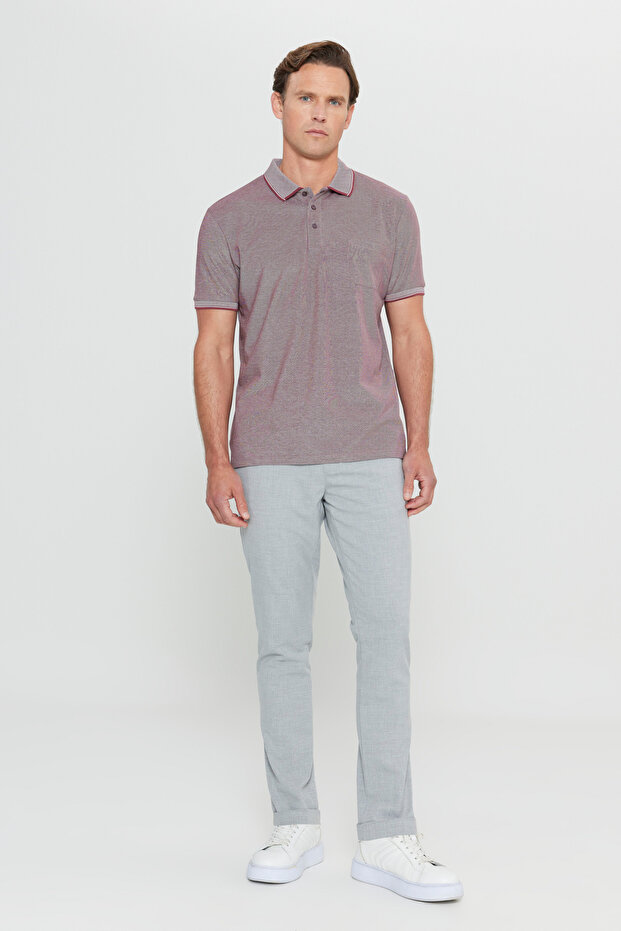 Erkek Çekmeyen Pamuklu Kumaş Regular Fit Rahat Kesim Bordo Kıvrılmaz Polo Yaka Cepli Tişört - 3