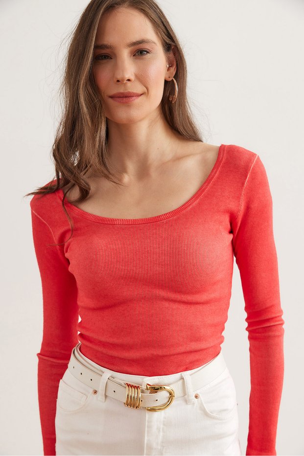 Women's Washed Coral Wide Neck Camisole Blouse Blz- 19000722
