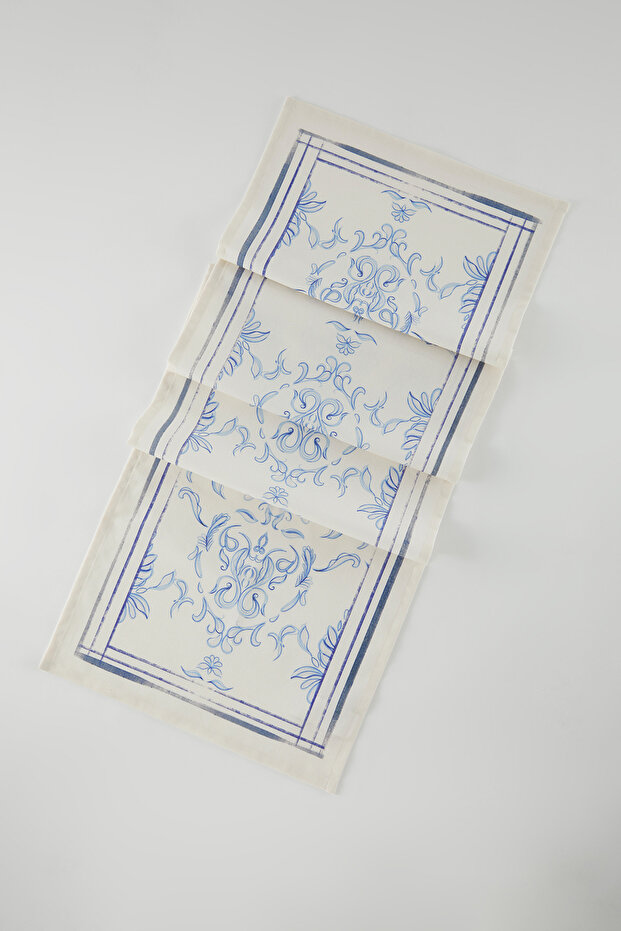 Beyaz-Mavi Desenli Runner 40x140cm TPHSS25RUN00007 - 2