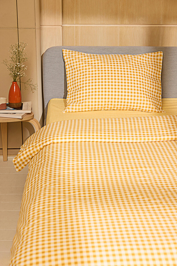 Tek Kişilik  Pötikare Desenli Lastikli Çarşaflı Nevresim Takımı 160x220cm TPHSS25TKN00001 - 1
