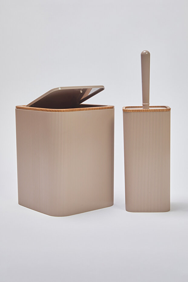 Набір для сміття та щітки для ванної кімнати з 2 частин пластикового дерев'яного вигляду TPHSS25BST00003 - 1