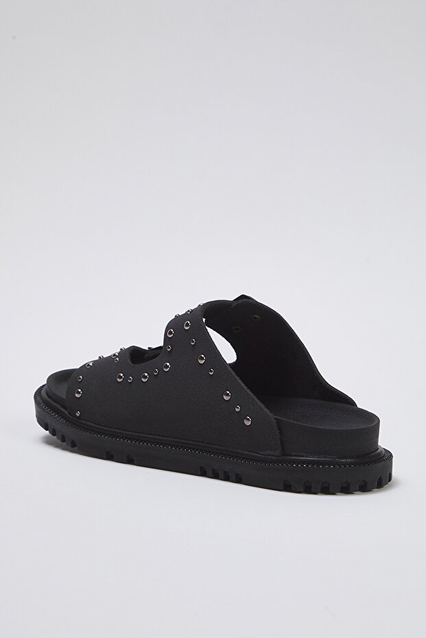 Μαύρες γυναικείες παντόφλες με διπλή πόρπη με μαύρο πριτσίνι TAKSS25TE00004 - 4