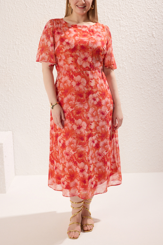 Többszínű virágos A-vonalú Midi szőtt ruha TBBSS23AH00274 - 3