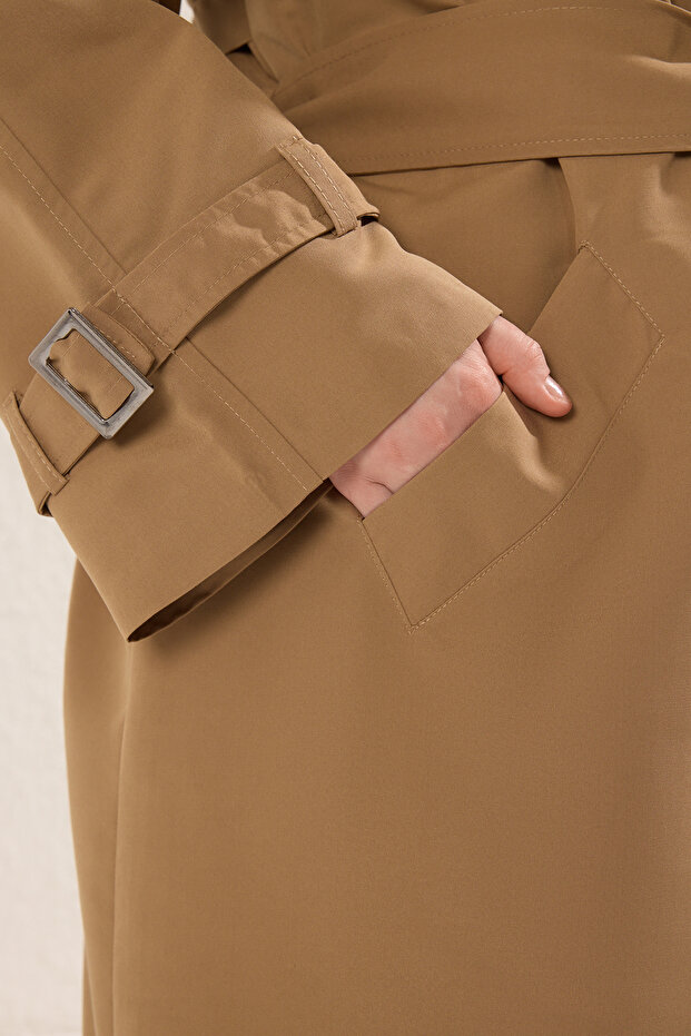 Bej Uzun Oversize Büyük Beden Trençkot TBBSS25BM00002 - 4