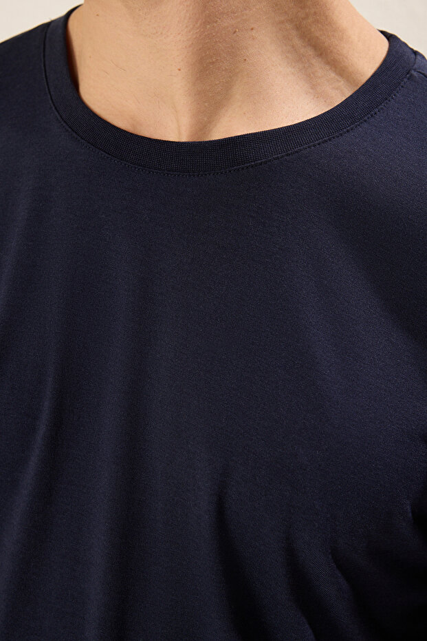 Lacivert Basic Regular/Normal Kesim Bisiklet Yaka Kısa Kollu T-Shirt TMNSS22TS0271 - 5
