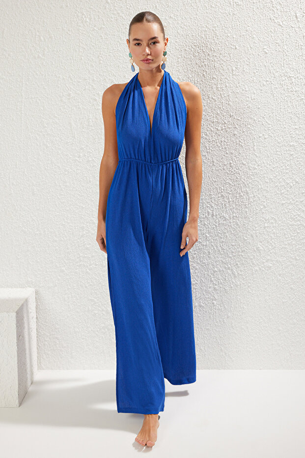 Saks Dokuma Yırtmaçlı Maxi Plaj Tulum TBESS23TU00010 - 2