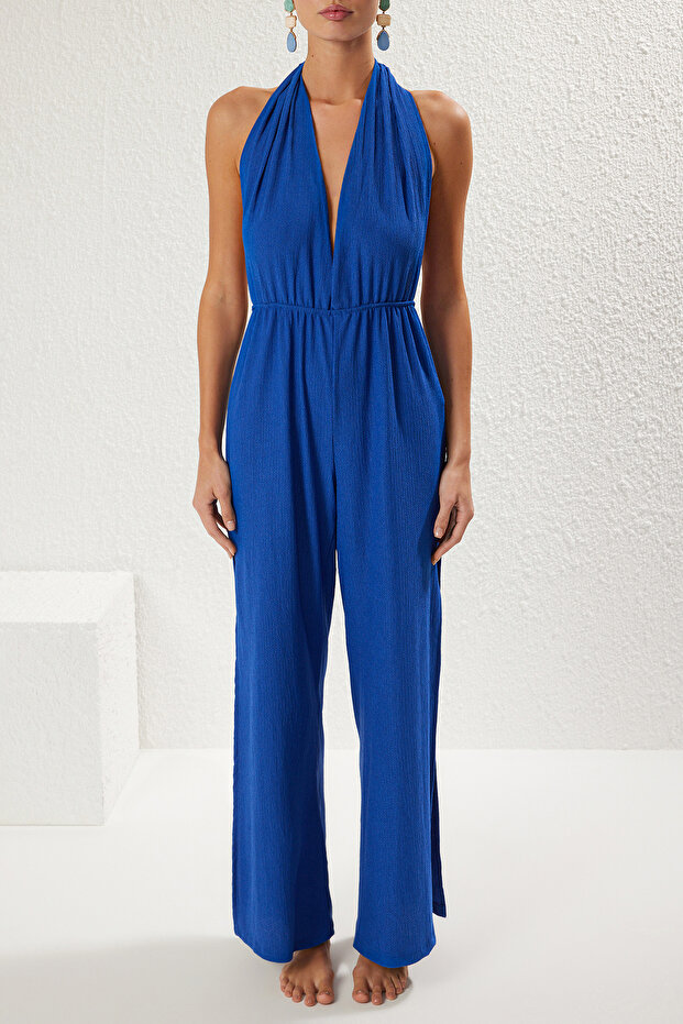 Saks Dokuma Yırtmaçlı Maxi Plaj Tulum TBESS23TU00010 - 3