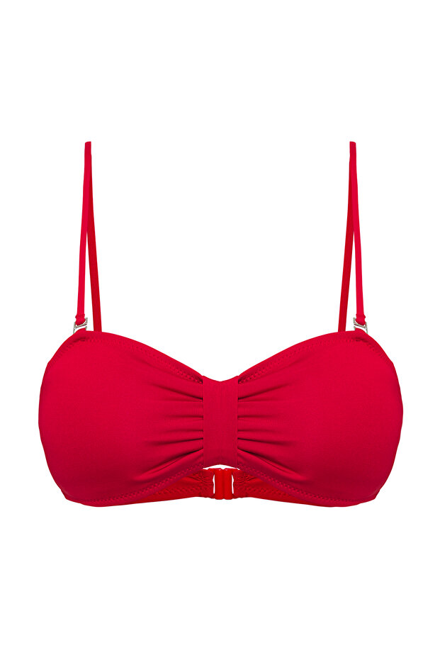 Kırmızı Büzgülü Straplez Kaplı Bikini Üstü TBESS25BU00029 - 6