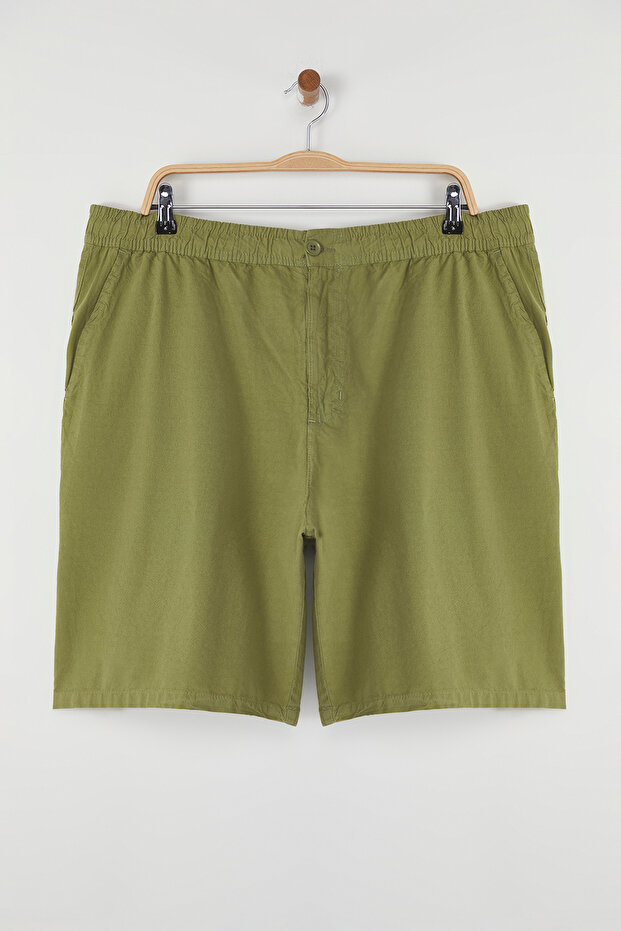 Haki Loose Fit Pamuklu Bağcıklı Büyük Beden Şort TMNSS23SR00056 - 4