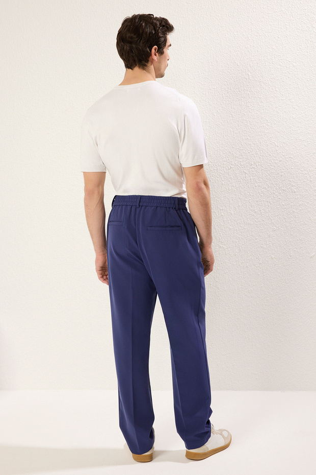 Lacivert Wideleg Baggy Rahat Kalıp Dokuma Kumaş Pantolon TMNSS25PL00007 - 5