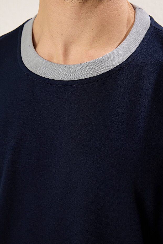 Lacivert Boxy Fit/Kare Kesim Yumuşak Doku İnterlok Kumaş T-Shirt TMNSS25TS00078 - 5