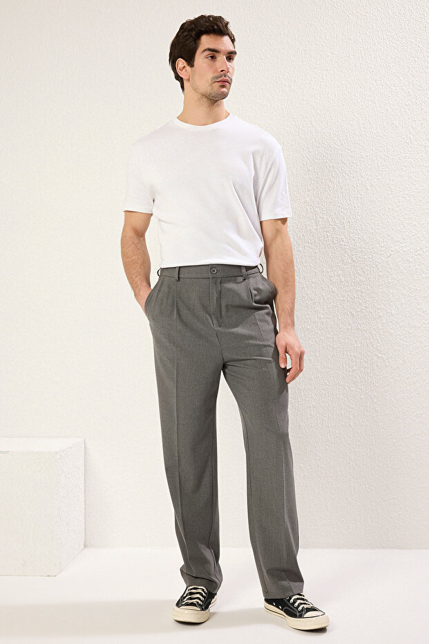 Gri Wideleg Baggy Rahat Kalıp More Sustinable Dokuma Kumaş Pantolon TMNSS25PL00009 - 5