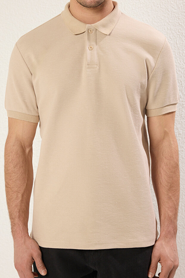 Taş Regular/Normal Kesim Kalın Dokulu Polo Yaka T-shirt TMNSS25PO00002 - 5