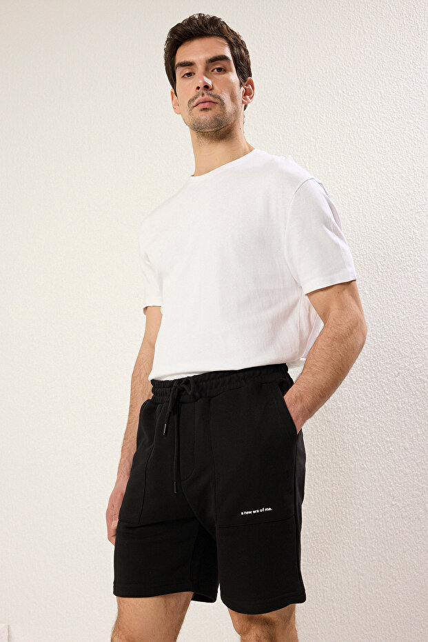 Siyah Regular/Normal Kesim Yazı Baskılı Şort&Bermuda TMNSS24SR00056 - 4