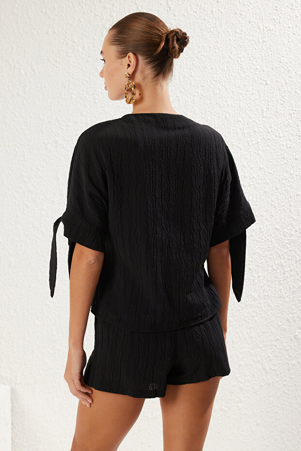 Schwarz*001 Einfarbig gewebtes 99 % Polyester, 1 % Elastan - 5
