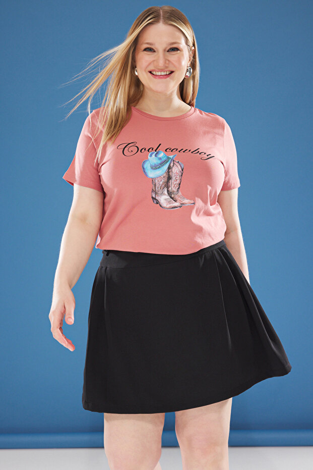 Pembe Regular Fit Baskılı Büyük Beden T-shirt TBBSS25BF00018 - 3