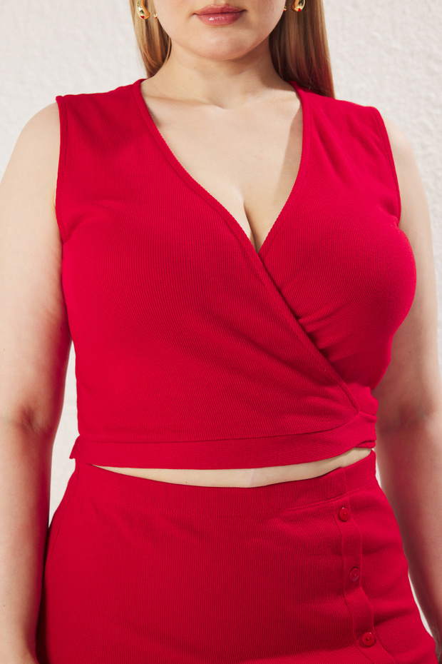 Red Knitted Large Size Bottom-Top Set - 4