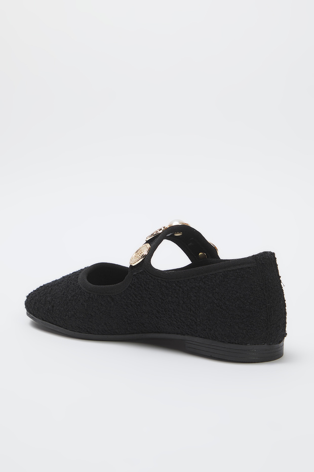 Czarne baleriny damskie typu Mary Janes z okrągłym noskiem i klamrą TAKSS25BE00011 - 5