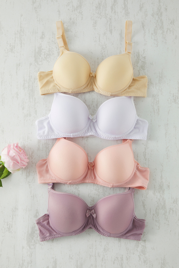 Beyaz-Çok Renkli 4'lü Paket Micro Kaplı T-Shirt Bra Askılı Örme Sütyen THMSS25SU00034 - 2