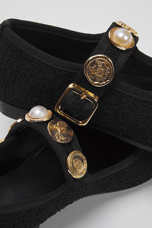 Czarne baleriny damskie typu Mary Janes z okrągłym noskiem i klamrą TAKSS25BE00011 - 2