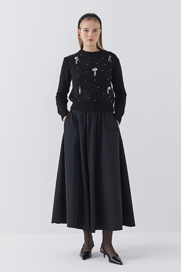 Lina Pullu Siyah Kazak - 1