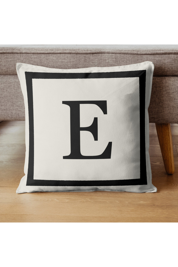 Letter Cushion Cover - Letter E - Gift Decorative Cushion Cover 43X 43 cm Cream-Black