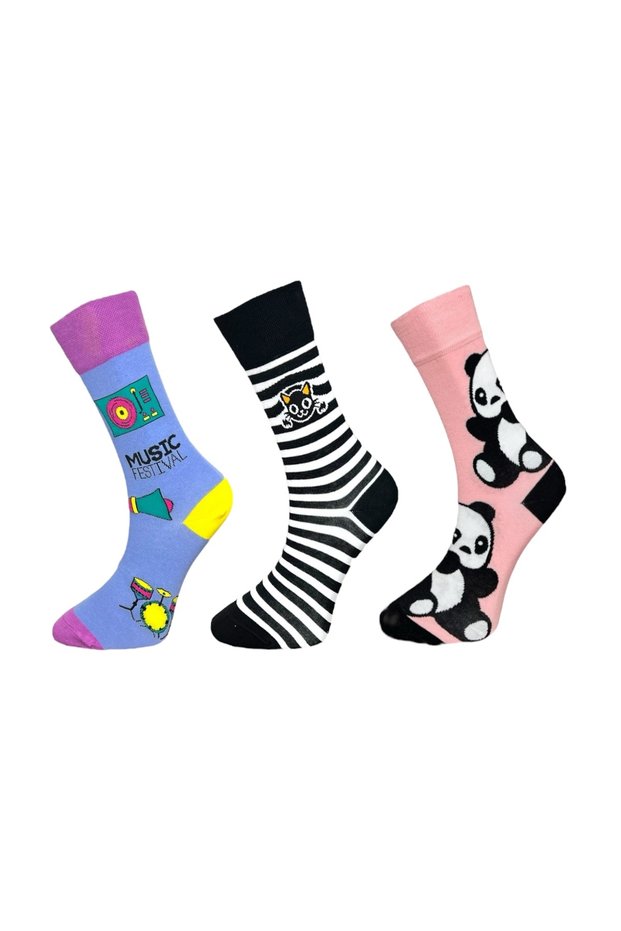 3-Piece Unisex Flexible Moisturizing Cotton Colorful and Patterned Socks
