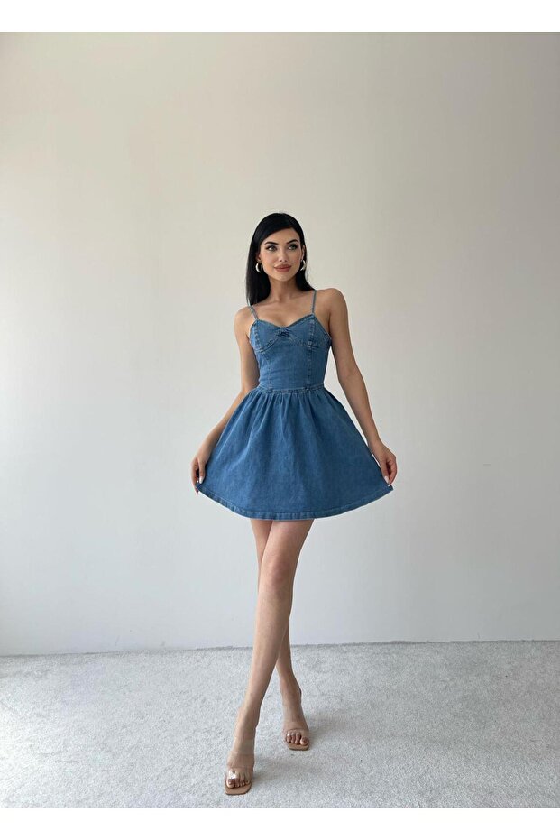 ASKILI MİNİ DENİM ELBİSE - 1